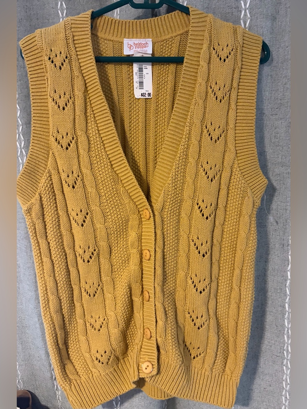 Vintage NWT Mustard Cable Knit Button-Up Sweater Vest